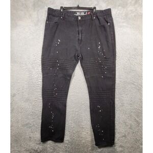 GS-115‎ Moto Jeans Mens 40 42x31 Faded Black Paint Splatter Biker Ribbed Denim